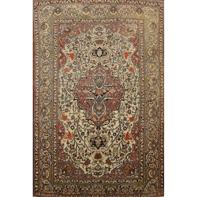 Hand Knotted Oriental 100% Wool Carpet Traditional Floral Beige & Ivories Sarouk Area Rug - 6' 10'' X 4' 9''