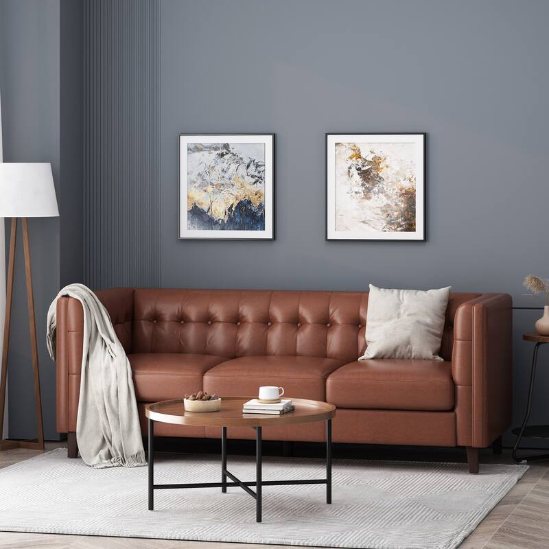 3-Seat Sofa with Tufted Back, Smooth Upholstery, Birch Legs - Light Brown