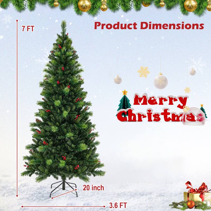 Gymax 7 FT Pre-Lit Artificial Christmas Tree w/ 974 Branch Tips & 400