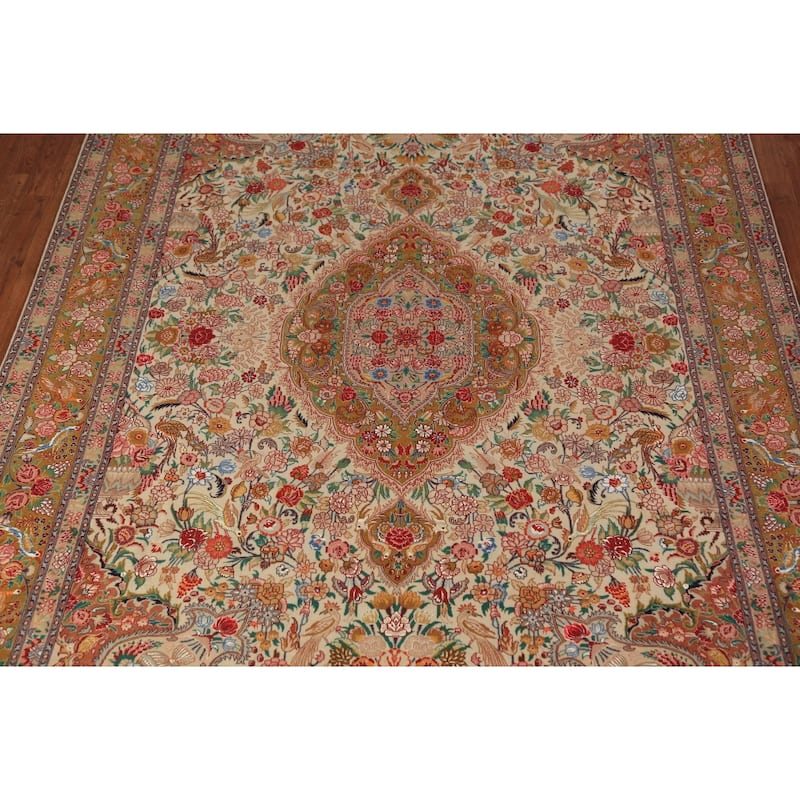Vegetable Dye Tabriz Persian Area Rug Handmade Silk & Wool Carpet - 6'7" x 9'10"