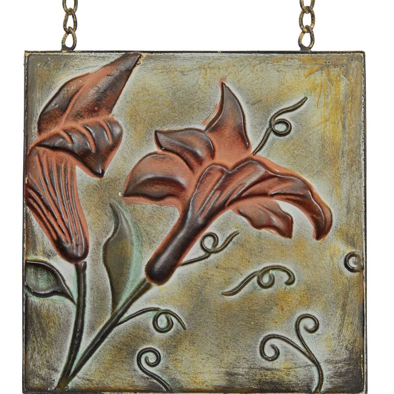 Multi Colored Metal Embossed Floral Home Wall Decor with 6 Suspended Panels and Scroll Details