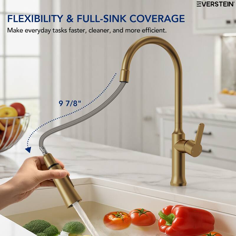 Single Handle Pull Down Kitchen Faucet with Sprayer Brass Swivels 360° Kitchen Faucet
