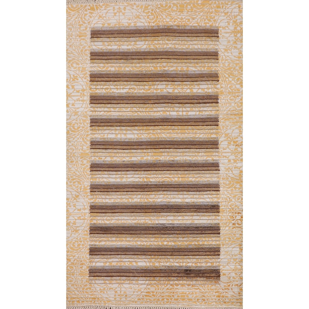 Striped / Abstract Oriental Accent Rug Handmade Wool Carpet - 2'9"x 4'9"