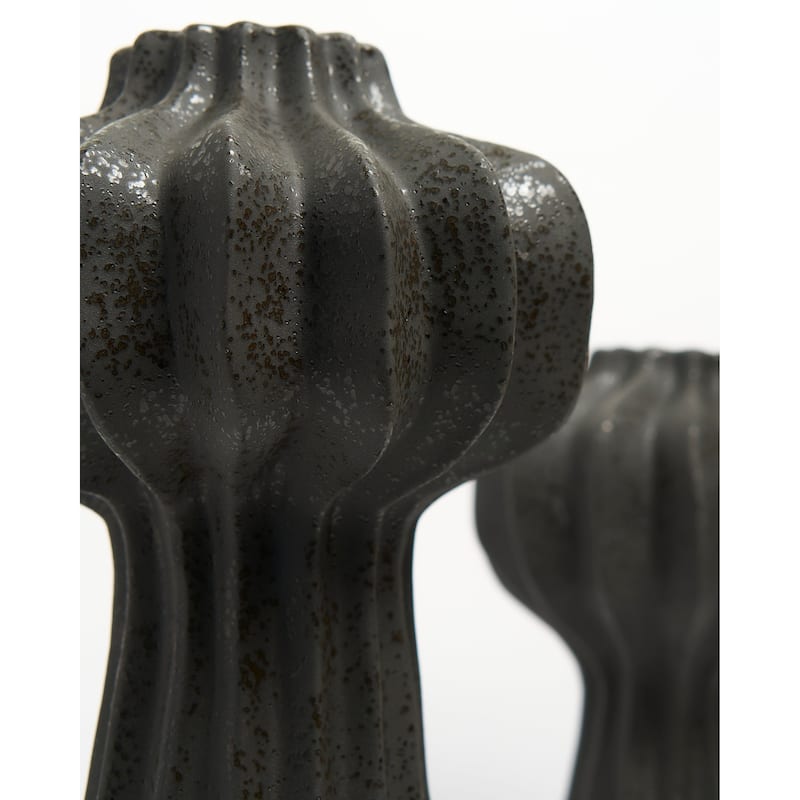 Black Ceramic Cactus Inspired Vases Set of Two Modern Textured Décor