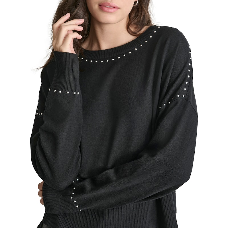 DKNY Studded Crewneck Sweater - M - Black