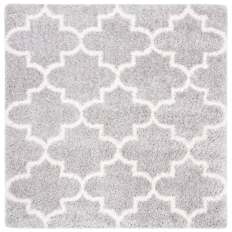 SAFAVIEH Fontana Shag Evor Trellis 2-inch Thick Rug - 6'7" Square - Grey/Cream