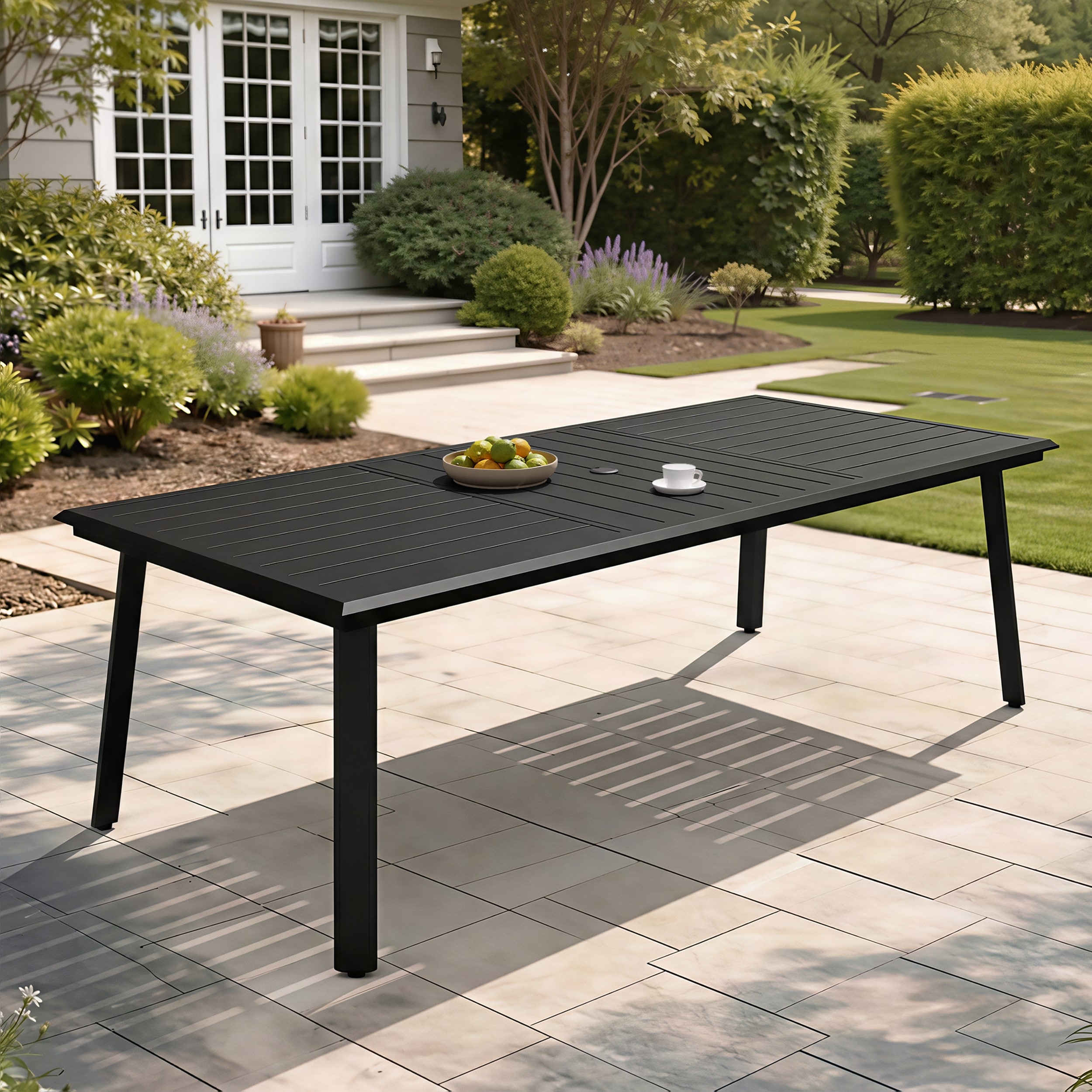 Crestlive Products Outdoor All-Weather Aluminum Rectangle Patio Dining Table with Umbrella Hole
