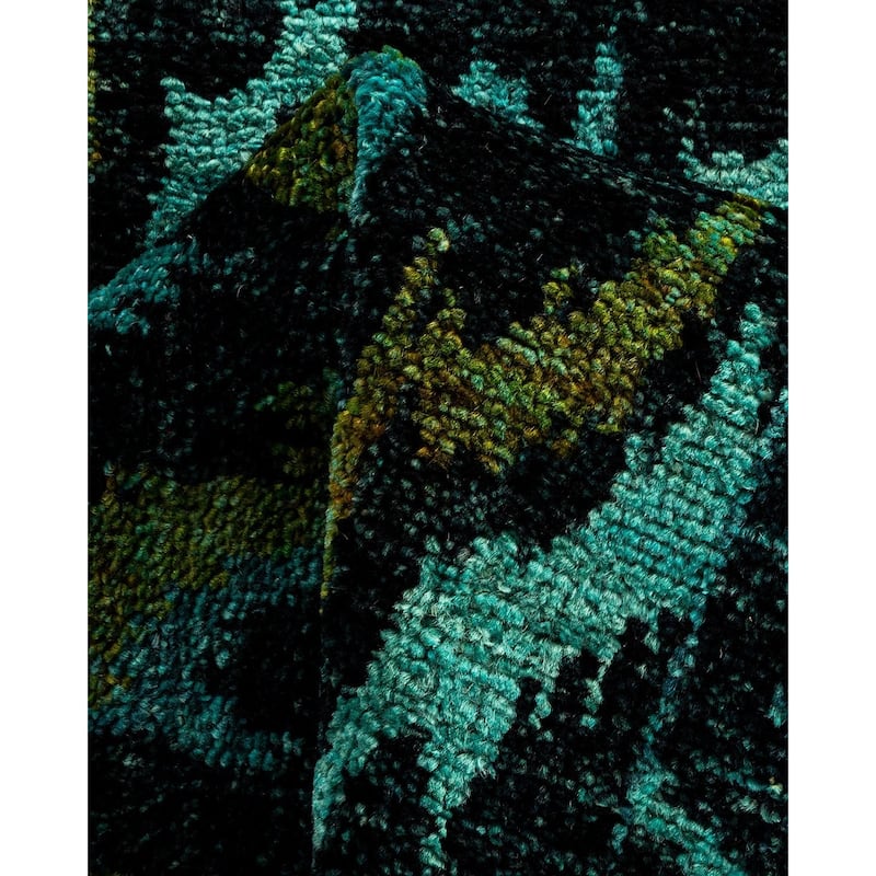 Overton Hand Knotted Wool Vintage Inspired Modern Contemporary Modern Black Runner Rug - 2' 8" x 12' 2"