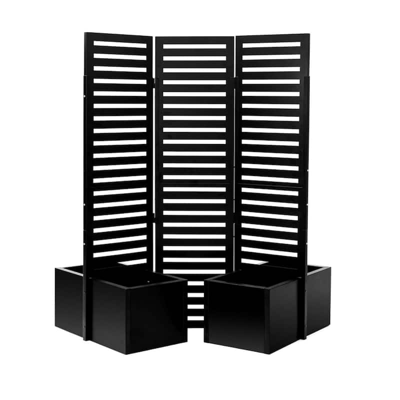 3-Panel 51x70x31 Inch Freestanding Privacy Screen with Planter Boxes Metal Garden Fence 4 Integrated Raised Planters Black