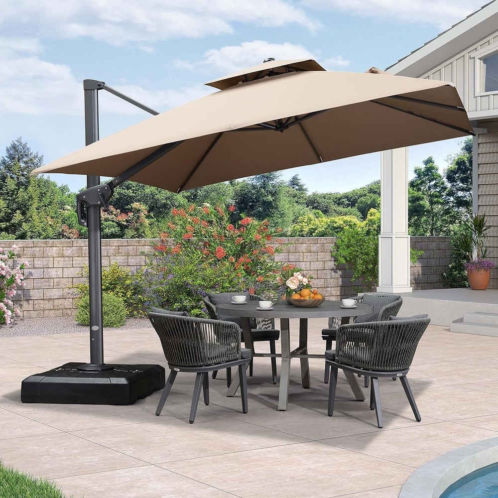 PURPLE LEAF Luxurious Design Square Patio Cantilever Umbrellas with Base UV50+ Fade Resistant