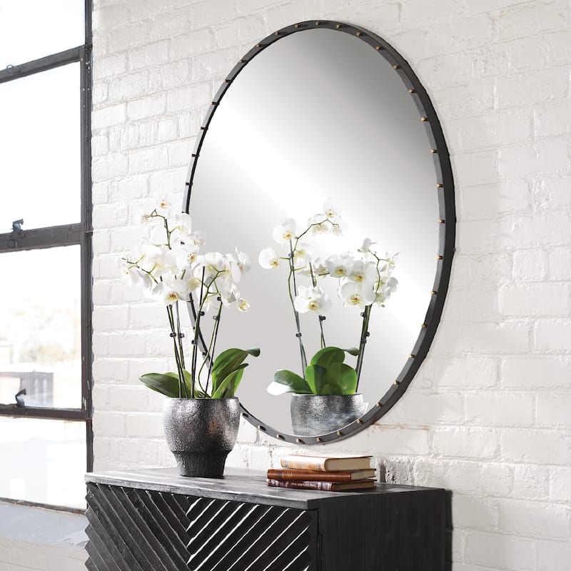 Round Wall Mirror - 42" - Black and Gold