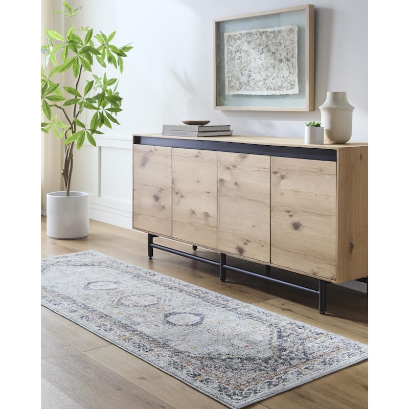 Livabliss Beckham Traditional Medallion Area Rug - Ice Blue/Charcoal - 7' 10" x 10' 2"