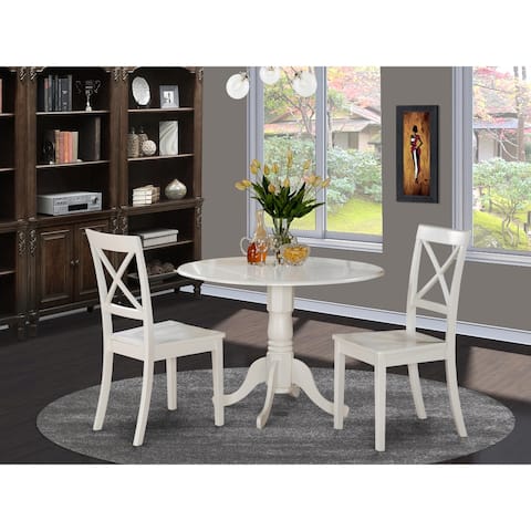 3-piece Dining Set with Pedestal Dining Table and Wooden Dining Chairs - Linen White (off white) Finish