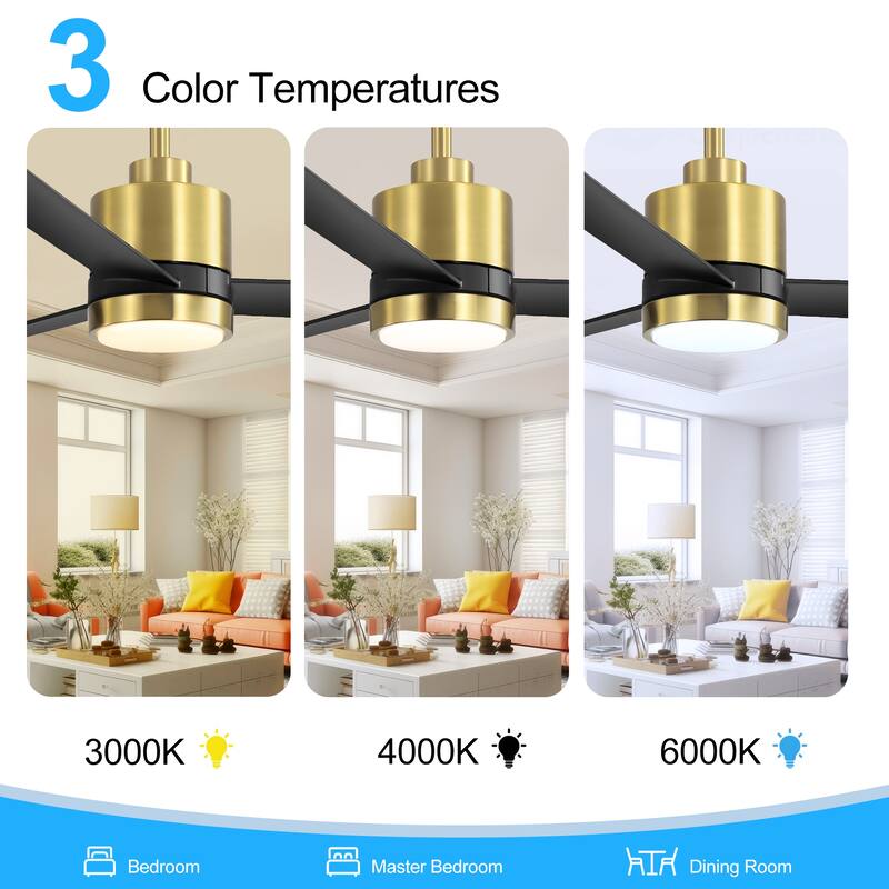 52-In LED Black/White/Gold Ceiling Fan with Light and Remote Control