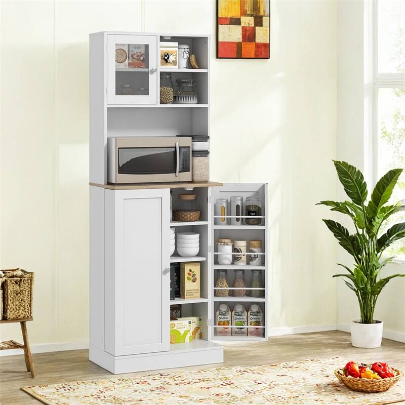 66.5" Pantry Cabinet w/Microwave Stand,Freestanding Storage Cabinet