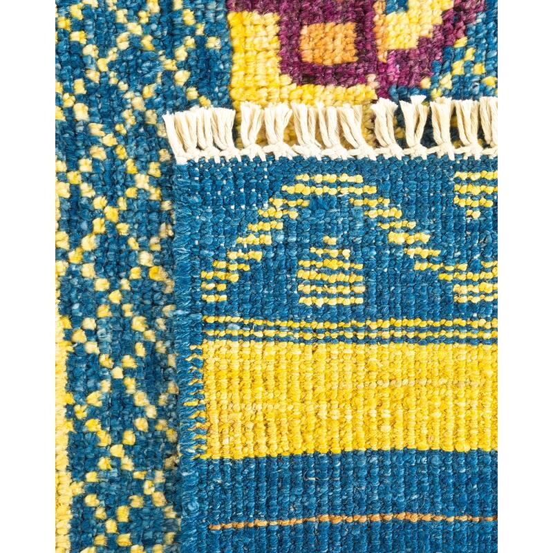 Overton Hand Knotted Wool Contemporary Striped Blue Area Rug - 5' x 8'