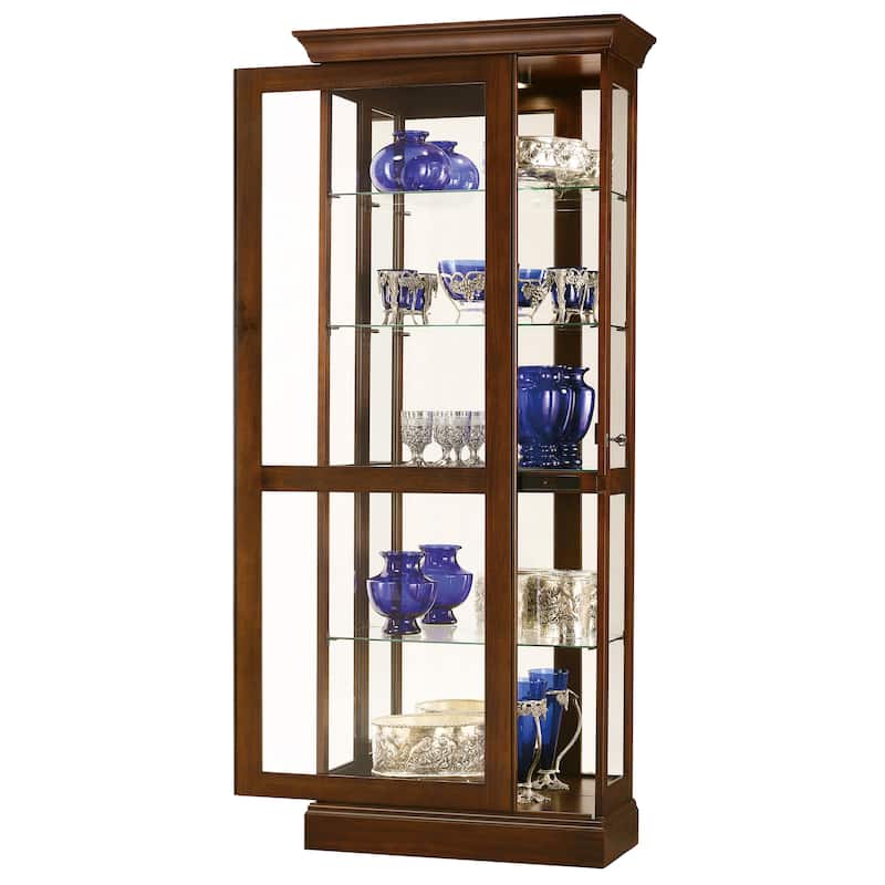 Howard Miller Brown Cherry Finish Wood Lighted 4-shelf Curio Cabinet