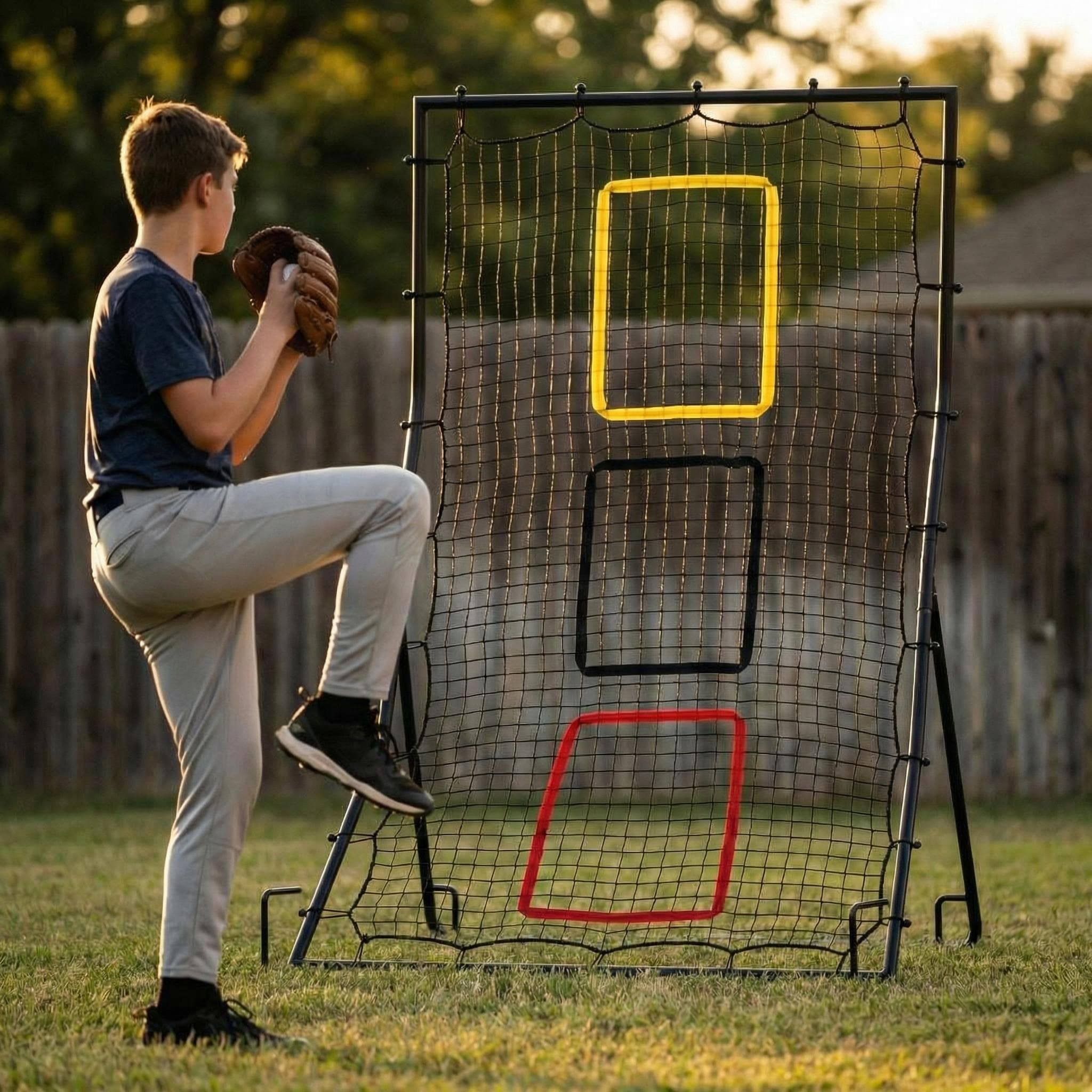 6x4 FT Baseball Softball Rebounder Net, Pitching & Fielding Practice Net with 3 Strike Zones for Backyard Training