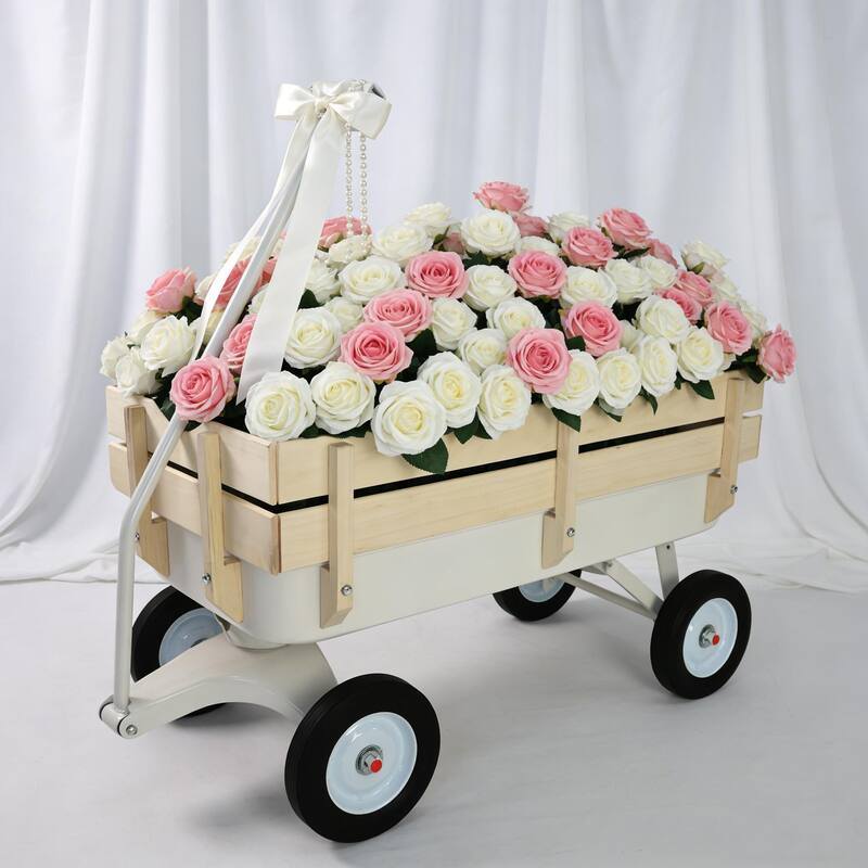 All-Terrain Outdoor Garden Carriage - Wooden Railings & Solid Tires, 176lb Capacity