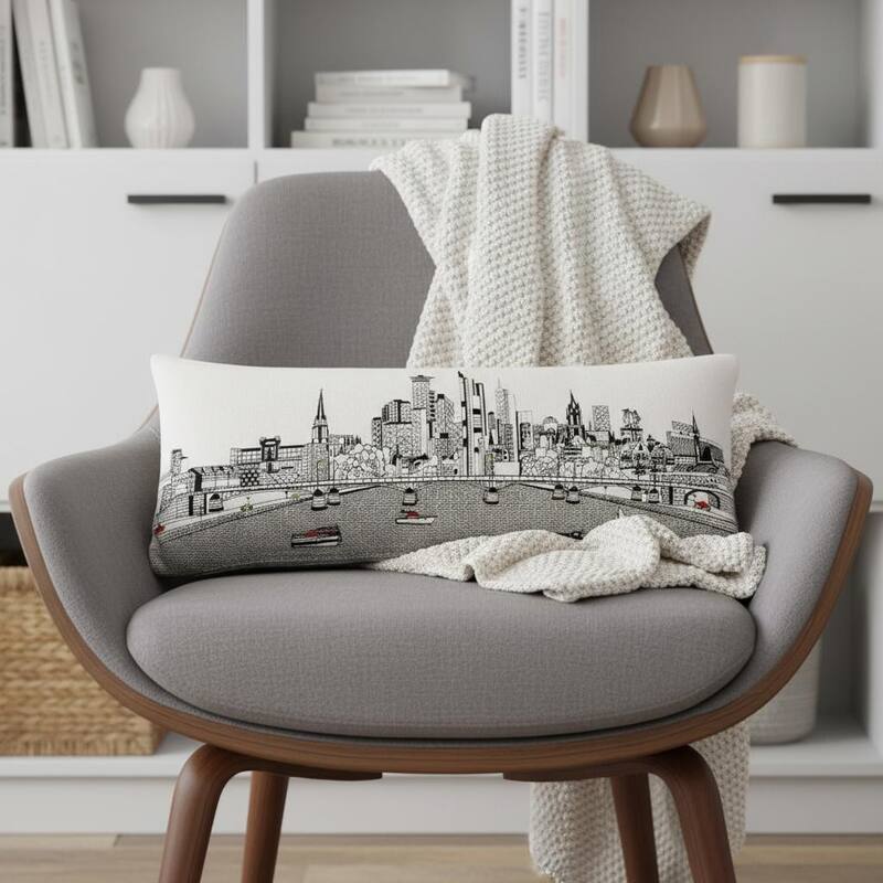 HomeRoots 14" X 35" Cream Frankfurt Daylight Skyline Lumbar Decorative Pillow