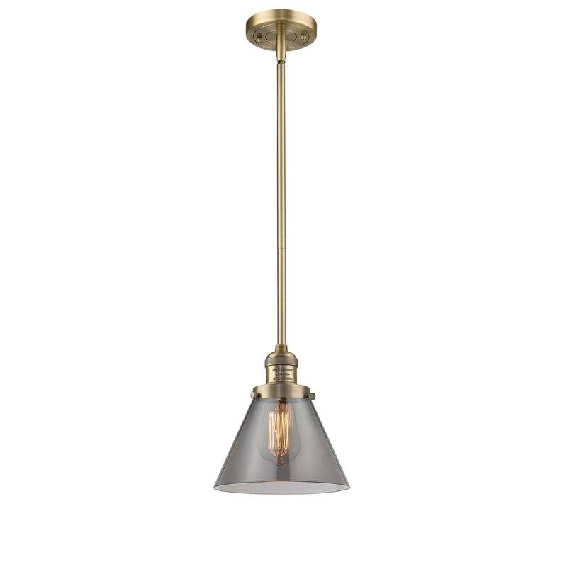 Innovations Lighting Large Cone Single Light 8" Wide Mini Pendant with - Brushed Brass / Smoked