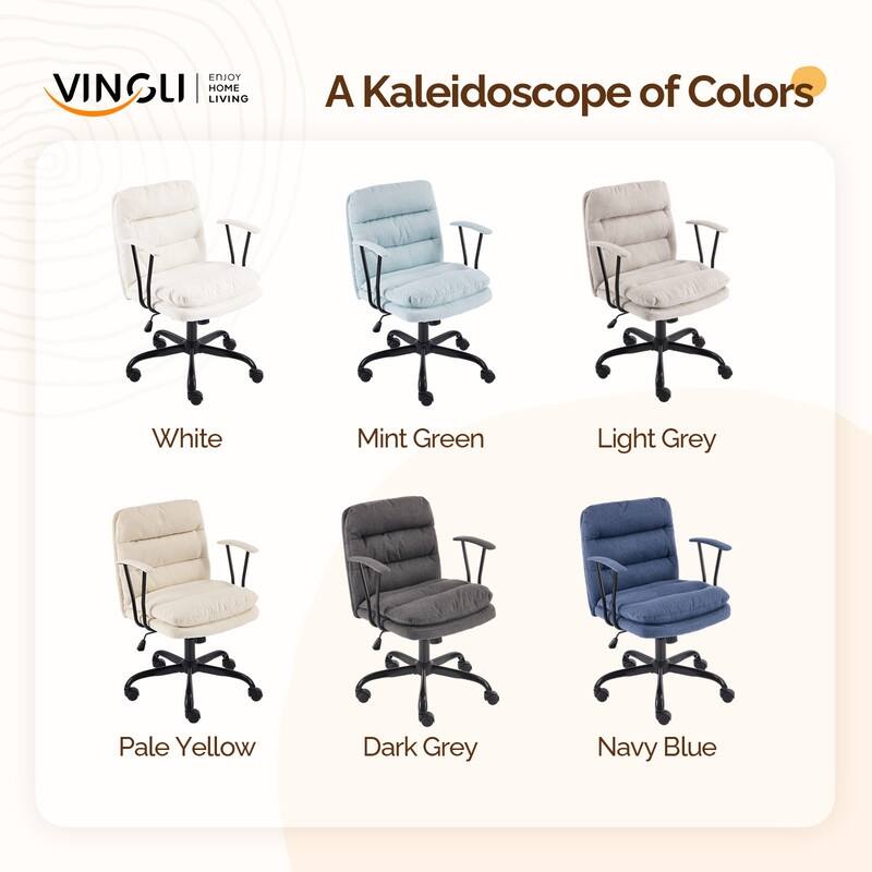 24.4 Inch Upholstered Swivel Office Chair With Leg Pegs And Wheels