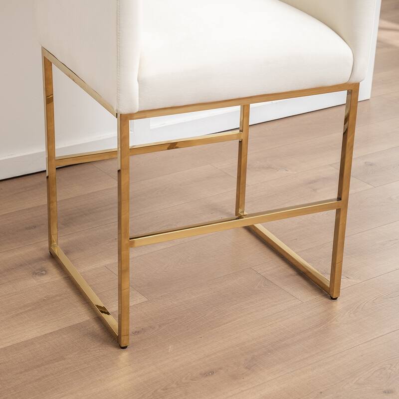 SEYNAR Mid Century Modern Velvet Accent Armrest 27-inch Tall Bar Stool Set of 2 with Metal Frame