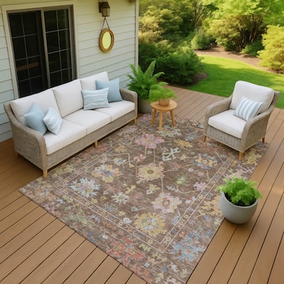 Machine Washable Indoor/ Outdoor Boho Traditional Chantille Rug