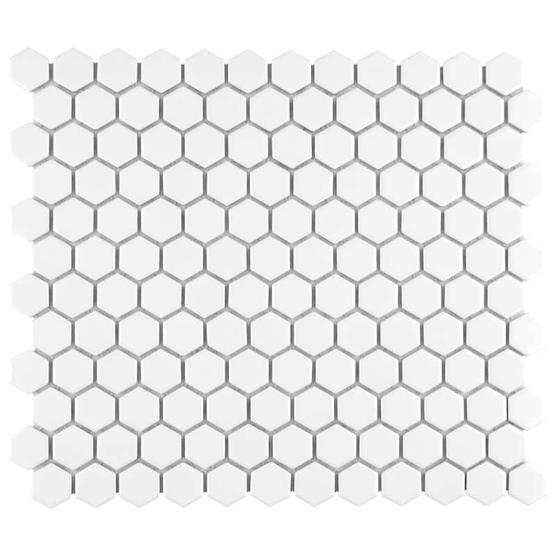 Merola Tile Metro 1" Hex Matte White 10-1/4" x 11-7/8" Porcelain Floor and Wall Tile