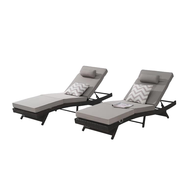 Outdoor Wicker Long Reclining Chair Set of 2