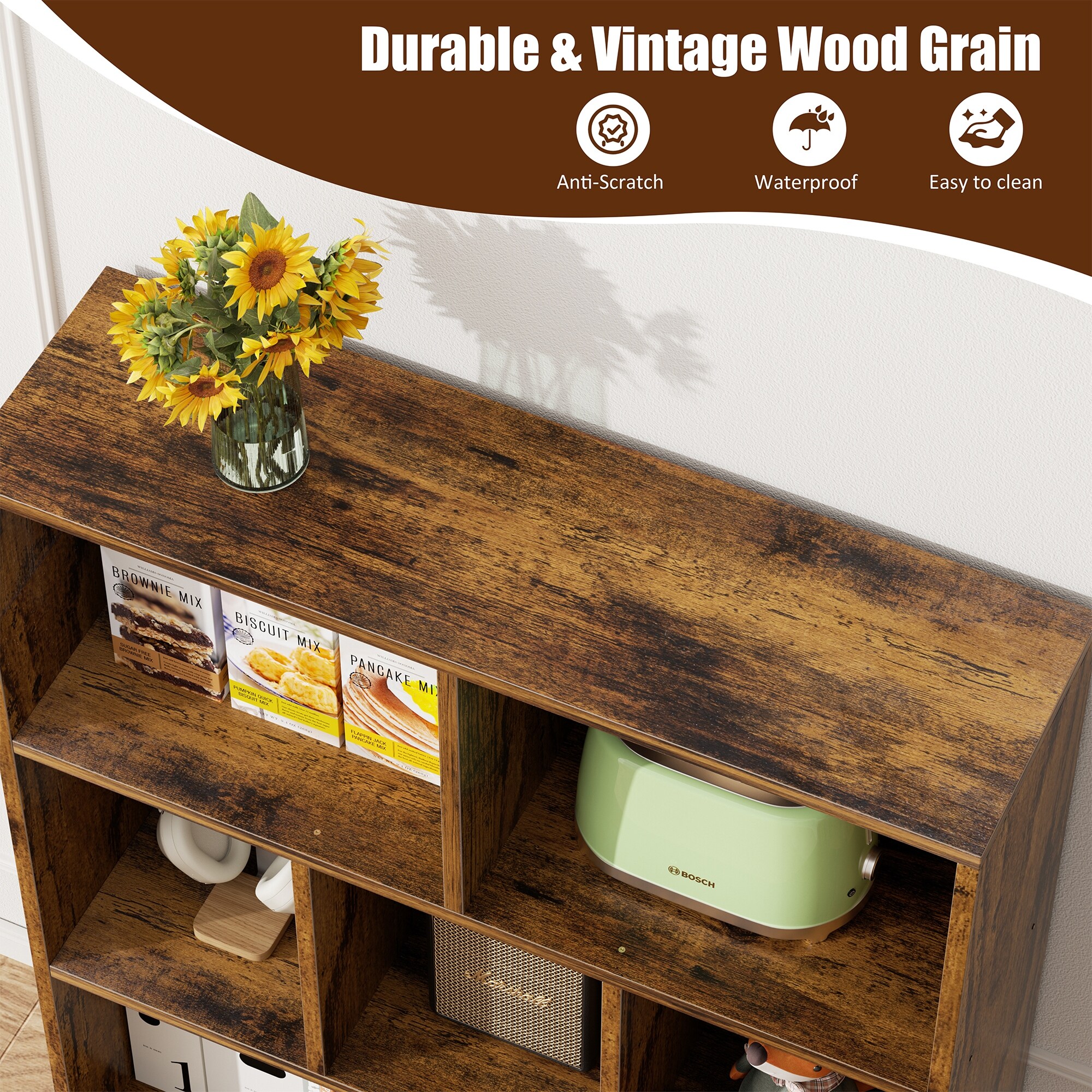 Wooden 7 Cube Bookshelf, 3-Tier Storage Bookcase - On Sale