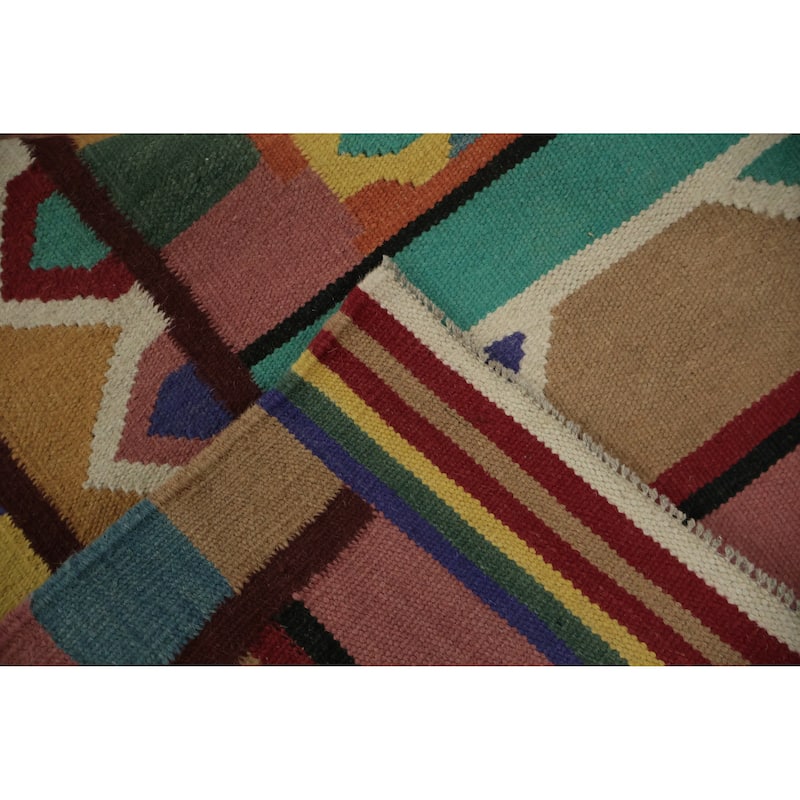 Hand Woven Oriental 100% Wool Carpet Southwestern Modern Multi-Colored Kilim Area Rug - 6' 0'' X 5' 10''