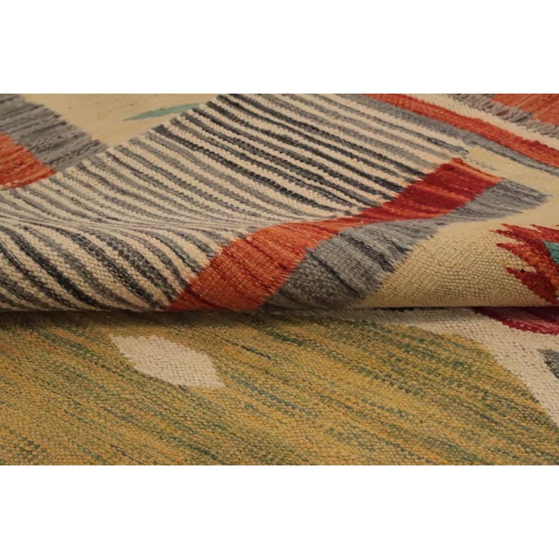 Hand Woven Oriental 100% Wool Carpet Southwestern Tribal Multi-Colored Kilim Area Rug - 9' 10'' X 8' 2''