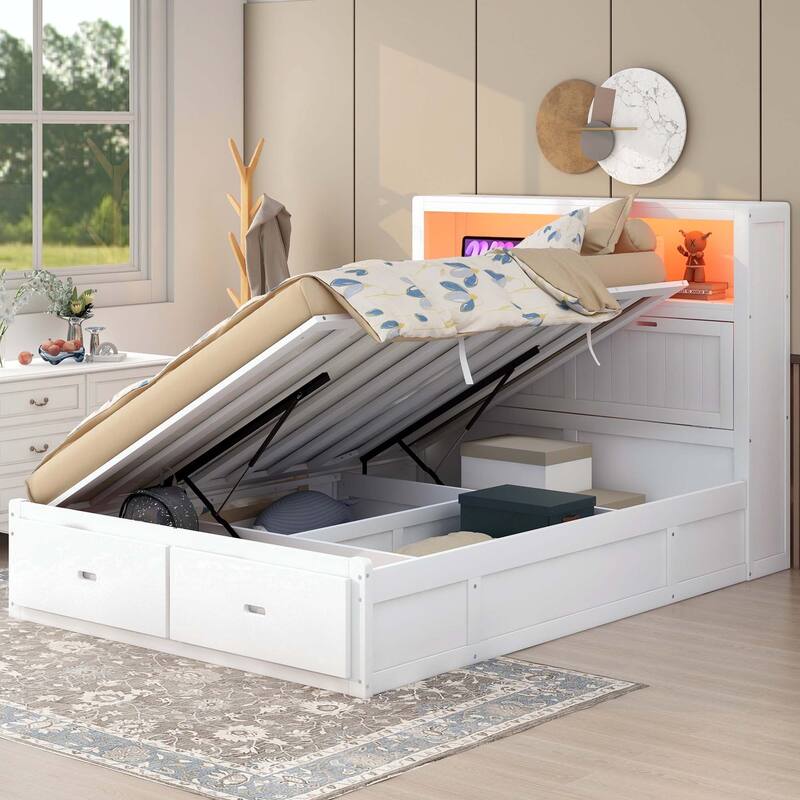 Wood Queen Size Hydraulic Platform Bed