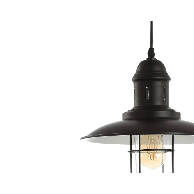 Deere 12" Adjustable Iron/Glass Cage Light LED Kitchen Pendant, Black by JONATHAN Y