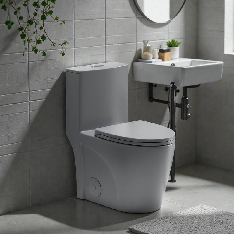 One Piece Elongated Toilet Tornado Flush. ADA Comfort Height 16.25 Inch. Dual Flush 1.1 1.6 GPF. MAP 1000g - Light Grey