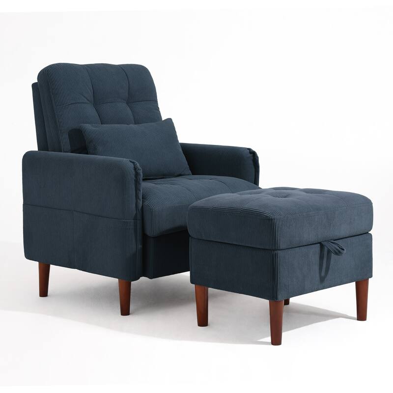 Adjustable Backrest Lounge Accent Chair Set with Storage Ottoman