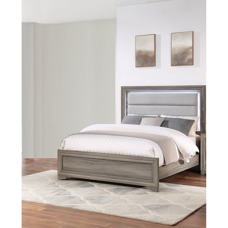 Contemporary Style 1pc Bed Set Horizontal Tufting Headboard Bracket Legs Light Brown Finish Bedroom Furniture