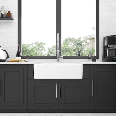 33 Inch White Farmhouse Kitchen Sink Apron Front Ceramic Single Bowl Kitchen Sinks - 33 x 20
