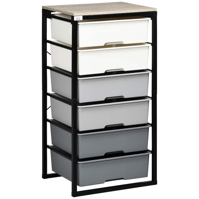 HOMCOM Dresser for Bedroom, 6 Drawer Dresser, Chest of Drawers with Steel Frame for Bedroom, Living Room