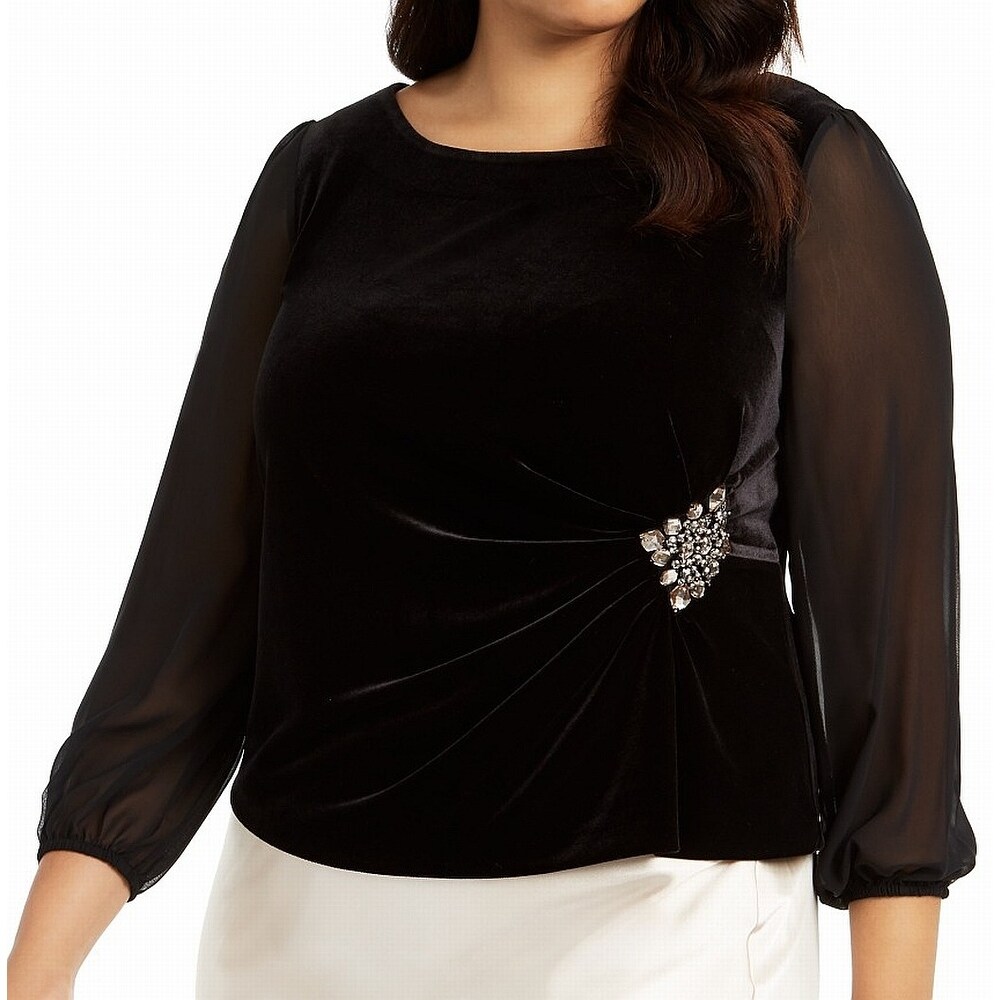 alex evenings embellished mesh blouse