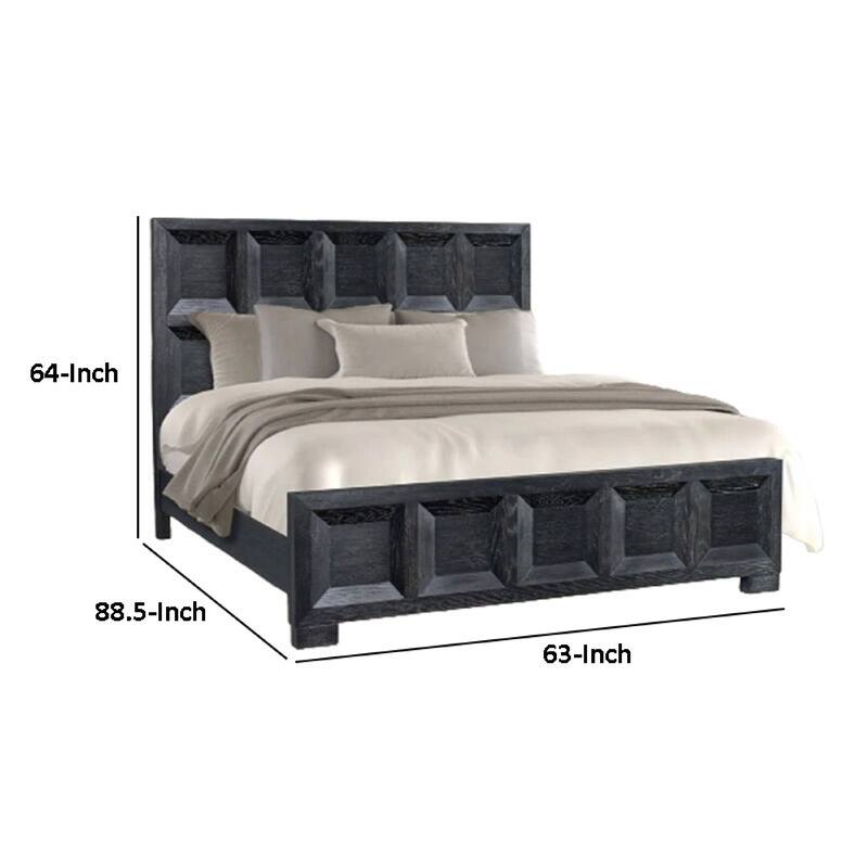 Kizie Queen Bed, Classic Recessed Panel, Weathered Black Solid Wood