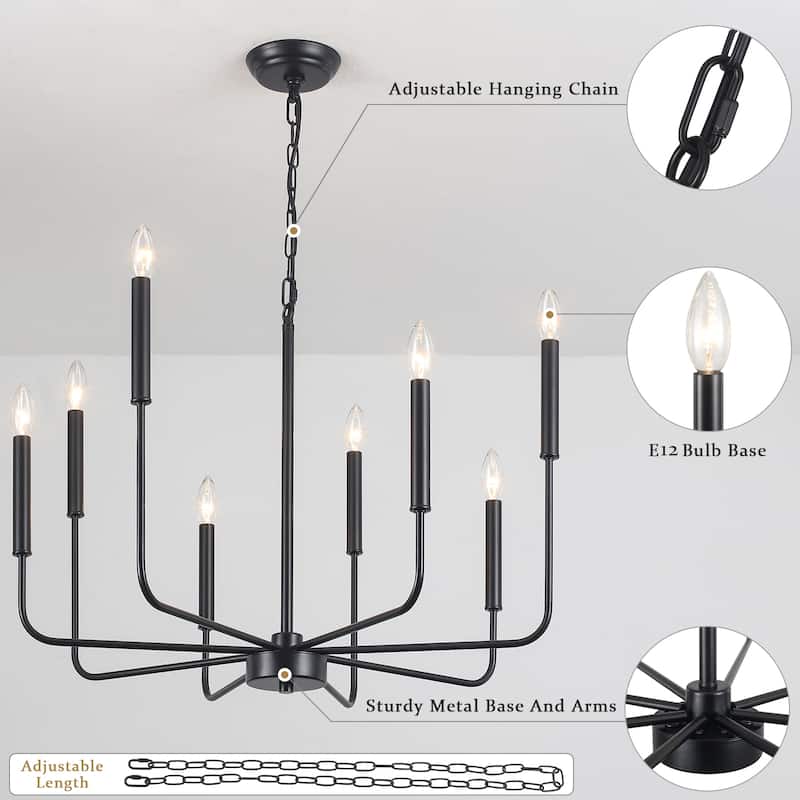 Farmhouse Chandelier, 8-Light Classic Candle Metal Chandelier for Dining Room Living Room Bedroom Kitchen - W26.96"x H34.44"
