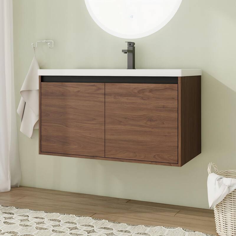 30"/36" Floating Bathroom Vanity with Sink, Wall Mounted Bathroom Vanity with Soft Close Doors