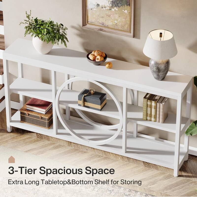 70.9" Extra Long Console Table Sofa Table Behind Couch with Wood Storage Shelves Metal Frame for Entryway/Living Room/Hallway