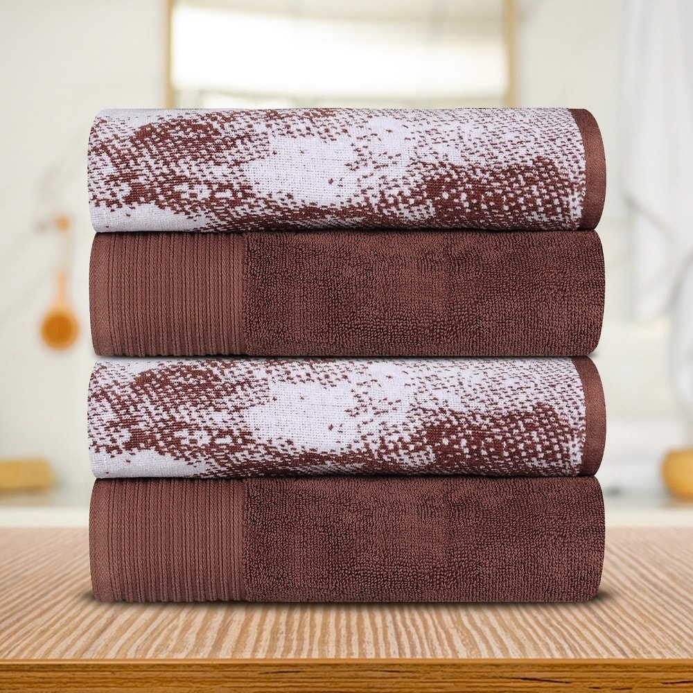 Superior 100% Cotton Solid & Marble Bath Towels Set of 4 Soft Absorbent Quick Dry Bathroom Towels with Jacquard Border & Velour