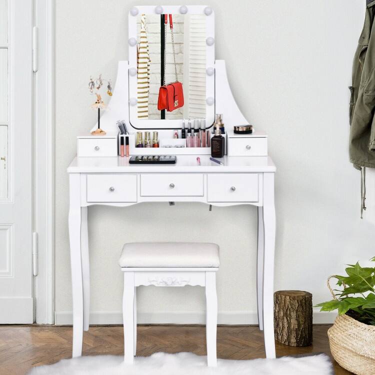 Dimmable Bulbs Touch Switch Vanity Dressing Table Set with Removable Box - 31.5" x 16" x 53.5" (L x W x H)