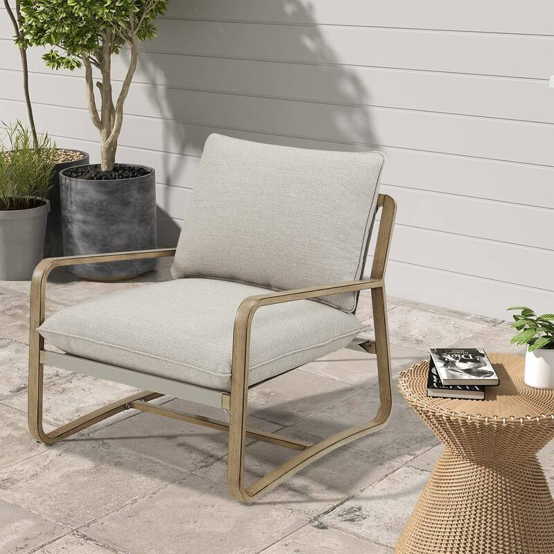 Outdoor Club Chair with Cushion for Indoor/Outdoor Use (1 Piece) - Beige