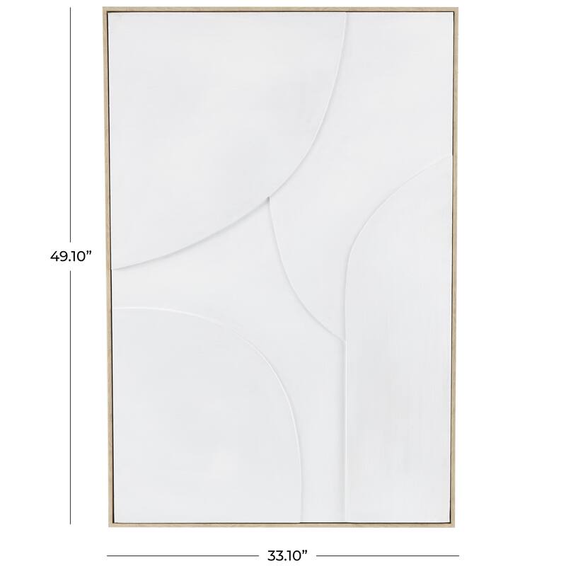 Wooden Geometric Living Room Framed Wall Art with Abstract Circles and Brown Wooden Frame - Beige or White - Roche River Decor