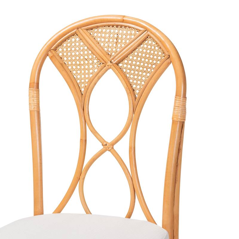 Elsa Natural Rattan Dining Chair - Handcrafted Wicker Side Chair with Openwork Back and Woven Detailing, Coastal Boho Seating